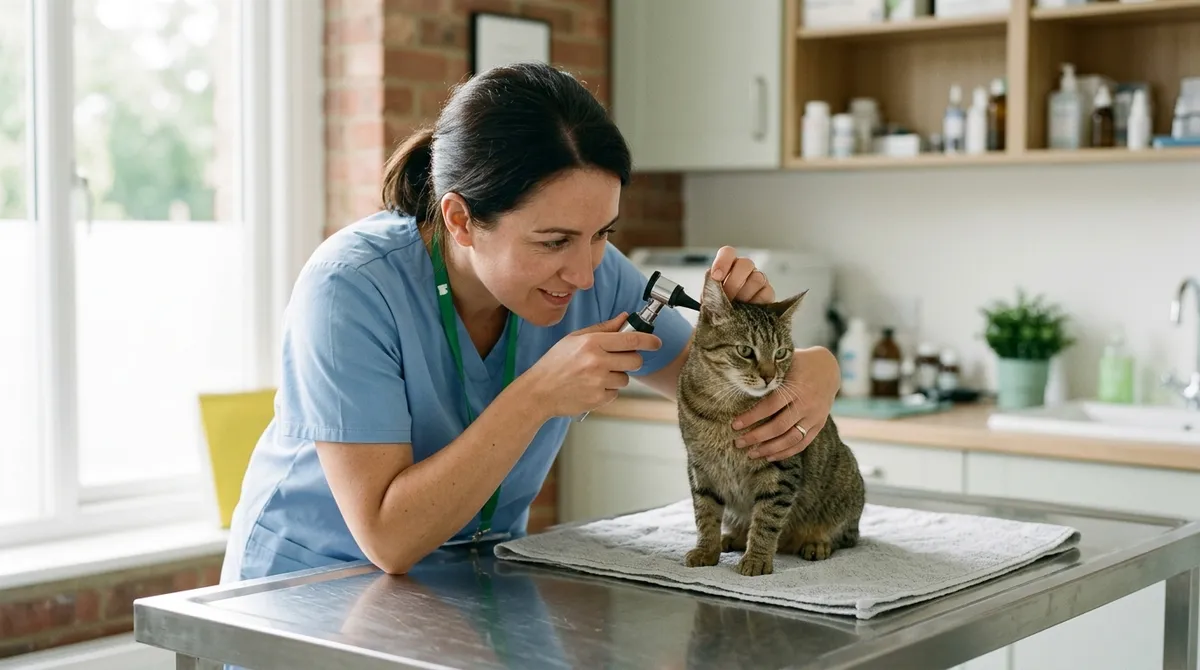 Vétérinaire examinant un chat en salle de consultation